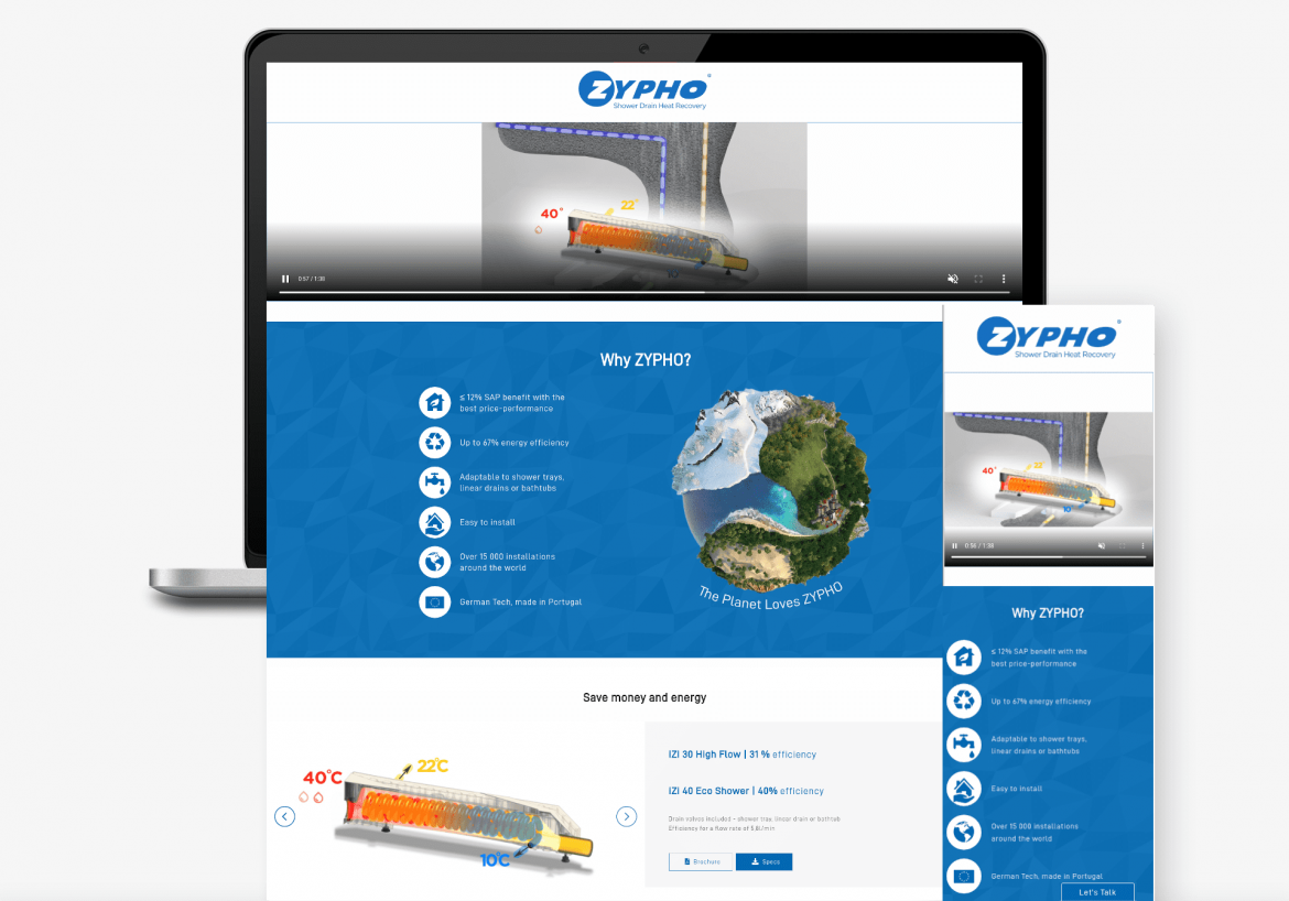 Diferentes páginas do website Zypho